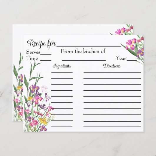 Wildblumen Iris Brautparty Rezept Karte (Vorne/Hinten)