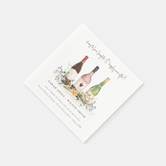 Wildblumen jubeln Liebe Weinflaschen Hochzeit Serviette (Ecke)
