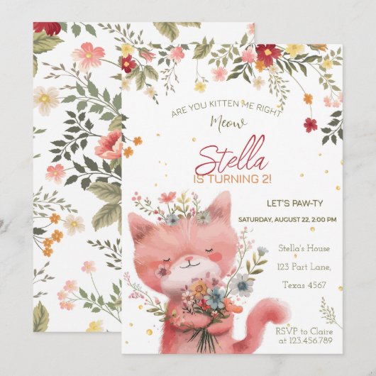 Wildblumen Katzengeburt Einladung (Vorne/Hinten)