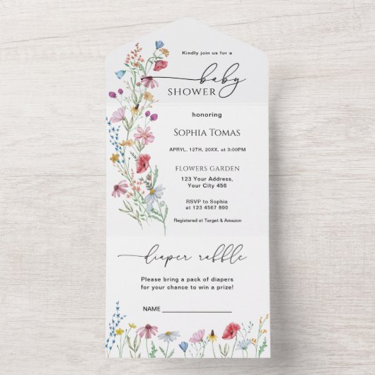 Wildblumen Kinderdusche All In One Einladung (Innen Boden)