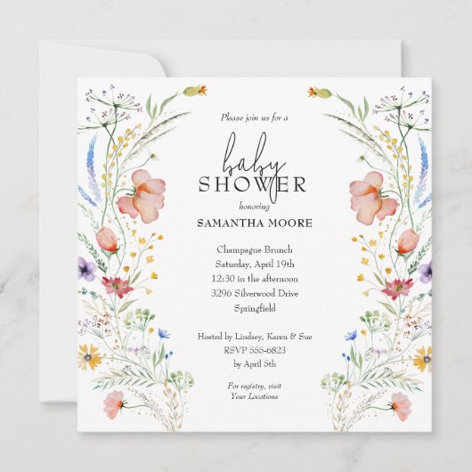 Wildblumen Kinderdusche Einladung (Vorderseite)