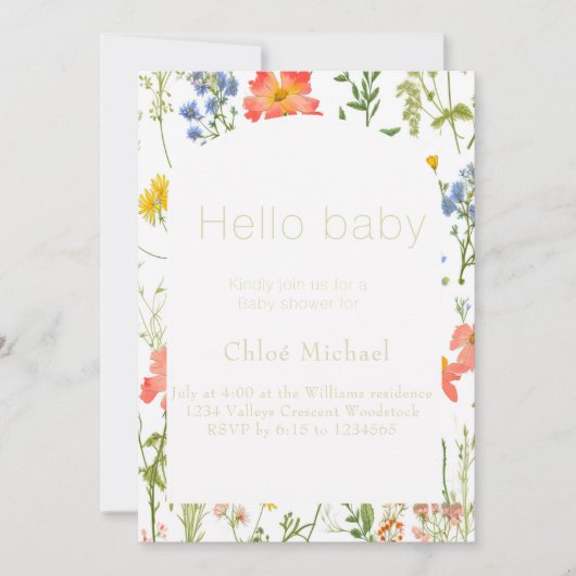 Wildblumen Kinderdusche Einladung (Vorderseite)