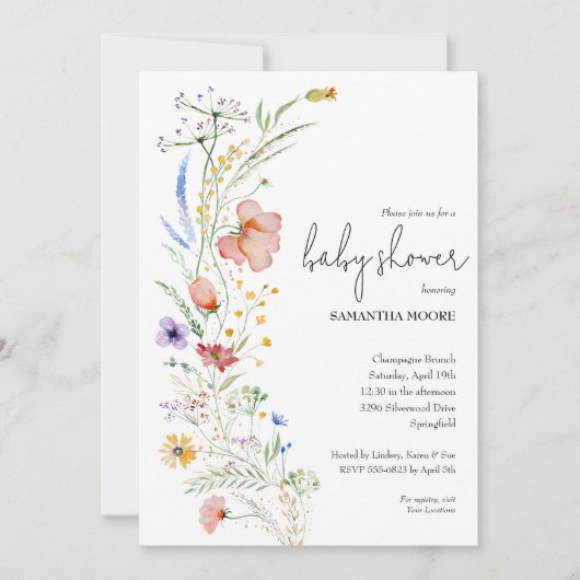 Wildblumen Kinderdusche Einladung (Vorderseite)