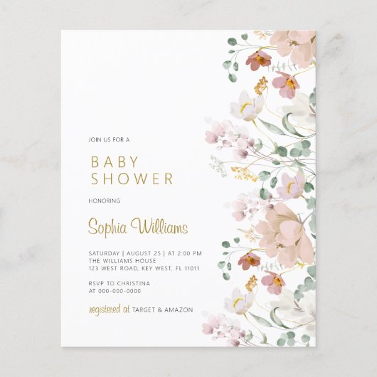 Wildblumen Kinderdusche Einladung (Vorderseite)