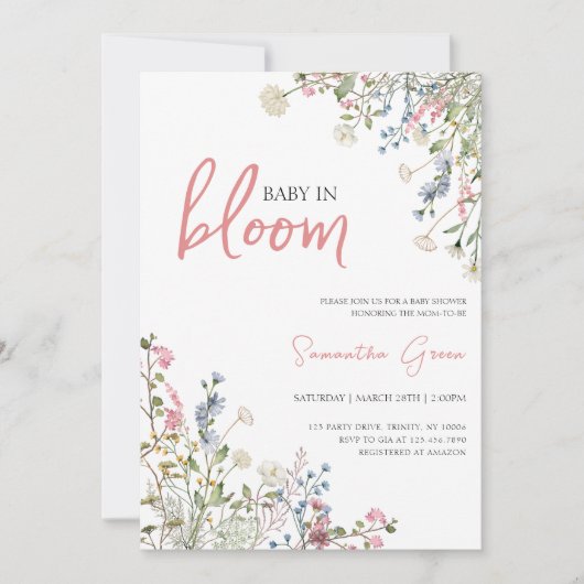 Wildblumen Kinderdusche Einladung (Vorderseite)