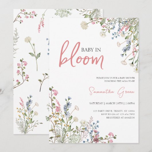 Wildblumen Kinderdusche Einladung (Vorne/Hinten)