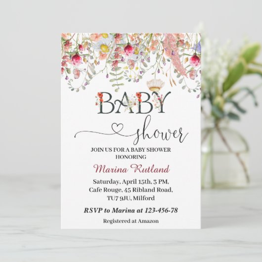 Wildblumen Kinderdusche Einladung (Stehend Vorderseite)