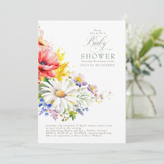 Wildblumen Kinderdusche Einladung (Stehend Vorderseite)