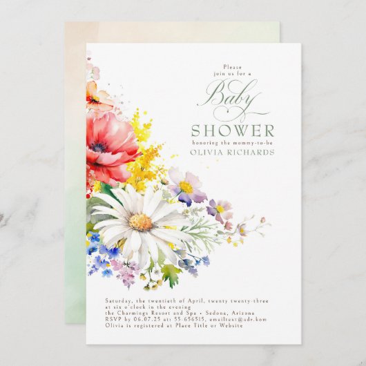 Wildblumen Kinderdusche Einladung (Vorne/Hinten)