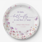 Wildblumen Kinderdusche Lila Rosa Schmetterling Pappteller (Vorderseite)