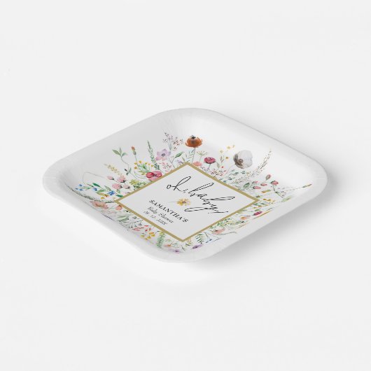 Wildblumen Kinderdusche Pappteller (Gewinkelt)