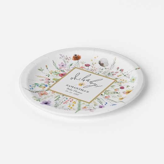 Wildblumen Kinderdusche Pappteller (Schrägansicht)