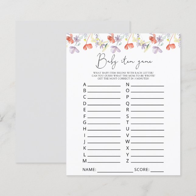 Wildblumen Kinderspiel. Baby Shower Game (Vorne/Hinten)