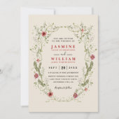 Wildblumen Kranz Rote Blumen QR-Code Hochzeit Einladung (Vorderseite)
