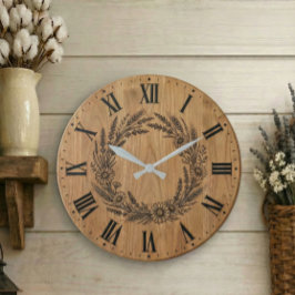 Wildblumen-Kranz-Wanduhr | Farmhouse-Dekor Große Wanduhr