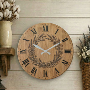 Wildblumen-Kranz-Wanduhr    Farmhouse-Dekor  Große Wanduhr