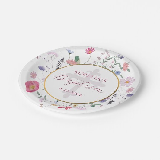 Wildblumen Kreislauftaufe Pappteller (Schrägansicht)