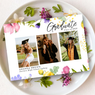 Wildblumen kühl Drei Fotos Abschluss 2025 Einladung