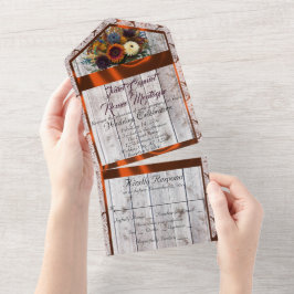 Wildblumen, Kupferband, Spitzen und Lichter All In One Einladung