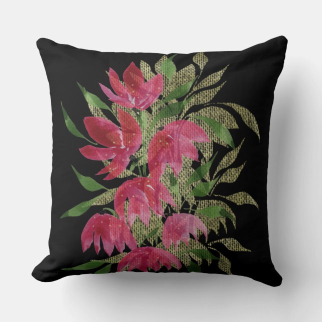 Wildblumen Lace Textured Boho Wassercolor Kissen (Vorderseite)