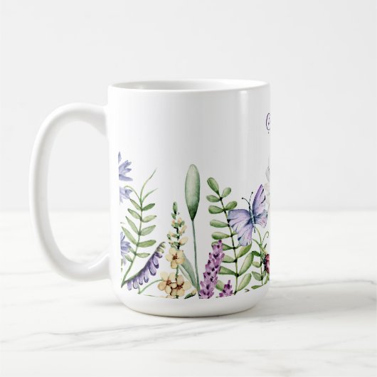 Wildblumen Ladybug und Schmetterlingssignatur Kaffeetasse (Links)