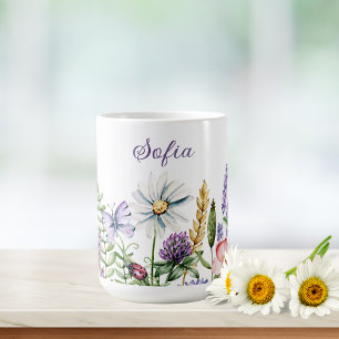 Wildblumen Ladybug und Schmetterlingssignatur Kaffeetasse