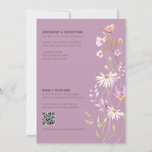 Wildblumen Lavendel Bauernhof Hochzeit Einladung (Rückseite)