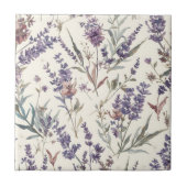 Wildblumen-Lavendel-Boho-Blumenmuster Fliese (Vorderseite)