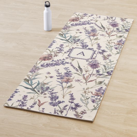 Wildblumen-Lavendel-Boho-Botanik-Blumen-Monogramm Yogamatte (Beispiel)