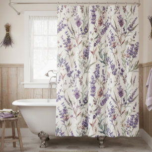 Wildblumen-Lavendel-Boho-Botanik-Blumenmuster Duschvorhang