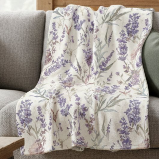 Wildblumen-Lavendel-Boho-Botanik-Blumenmuster Fleecedecke