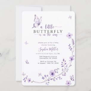 Wildblumen-Lavendel-Violette-Schmetterling-Baby-Pa Einladung