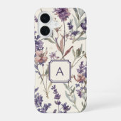 Wildblumen-Lavendel-Wasserfarben-Monogramm iPhone 16 Hülle (Rückseite)
