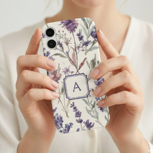 Wildblumen-Lavendel-Wasserfarben-Monogramm iPhone 16 Hülle