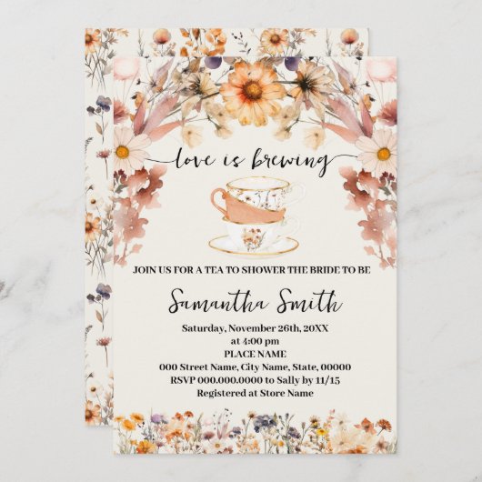 Wildblumen Liebe Brauen Tea Dusche Einladung (Vorne/Hinten)