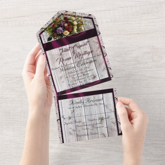 Wildblumen, Lila Band, Spitzen und Lichter All In One Einladung (Abreißen)