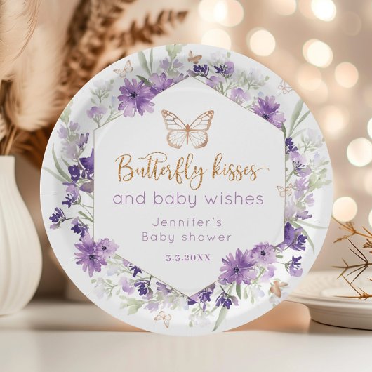 Wildblumen lila Butterfly küsst Babydusche Pappteller
