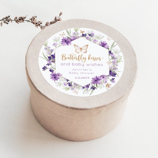 Wildblumen lila Butterfly küsst Babydusche Runder Aufkleber