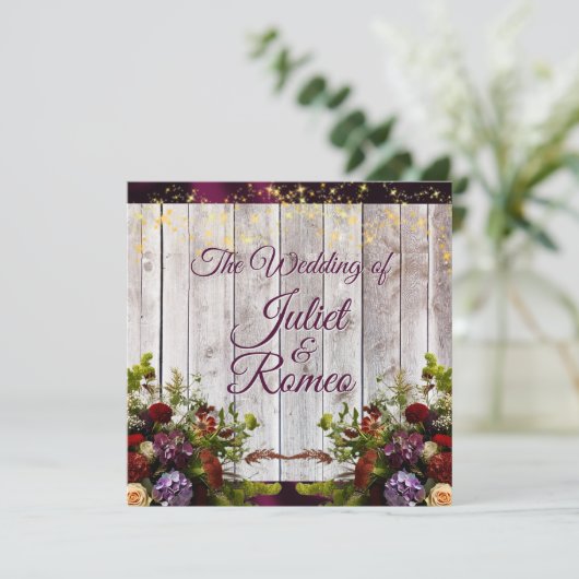 Wildblumen, Lila Hochzeitsfeiern Einladung (Stehend Vorderseite)