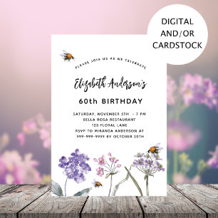 Wildblumen lila rosa Geburtstag Einladung