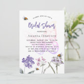 Wildblumen lila Rosa Schmetterling Brautparty Einladung (Stehend Vorderseite)