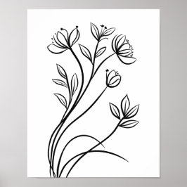 Wildblumen Linien Schwarz und Weiß Botanische Poster
