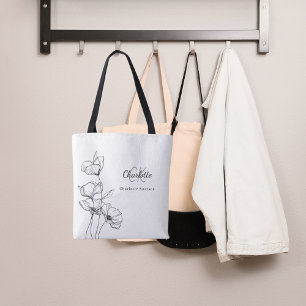Wildblumen-Linienkunst einfaches Monogramm Name Tasche
