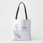 Wildblumen-Linienkunst einfaches Monogramm Name Tasche (Vorderseite)