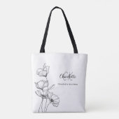 Wildblumen-Linienkunst einfaches Monogramm Name Tasche (Rückseite)