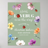 Wildblumen Lovebug Baby Shower Willkommensschild Poster (Vorne)