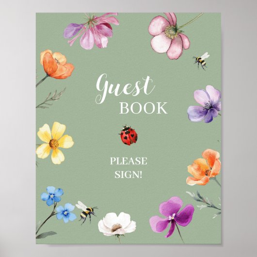 Wildblumen-Lovebug-Gästebuch-Party-Schild Poster (Vorne)