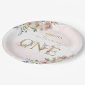 Wildblumen Mädchen 1. Geburtstag Rosa Blüte Pappteller (Schrägansicht)