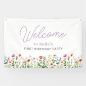Wildblumen-Mädchen Erster Geburtstag Willkommen Banner (Horizontal)