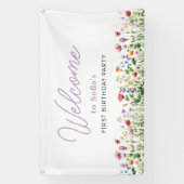 Wildblumen-Mädchen Erster Geburtstag Willkommen Banner (Vertikal)